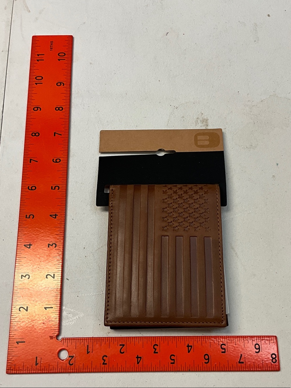 Buckle Brown Leather Money Clip with Embossed American Flag